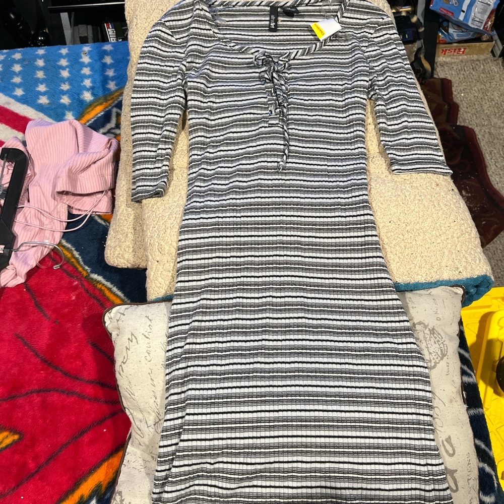 Forever 21 Black and White Striped High Low Dress